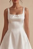 Vestido de graduación corto de cuello cuadrado blanco de cuello cuadrado A Line