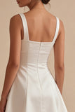 Vestido de graduación corto de cuello cuadrado blanco de cuello cuadrado A Line
