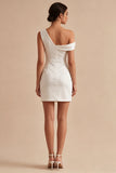 Bodycon vestido blanco asimétrico de escote fruncido