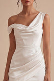 Bodycon vestido blanco asimétrico de escote fruncido