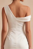 Bodycon vestido blanco asimétrico de escote fruncido