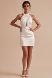 Vestido mini blanco de corte fruncido con corte de corte con cabrestante