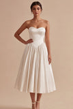 Vestido Midi de Corsé de Satén A de línea blanca