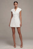 Vestido blanco de solapa muescada de un solo pecho y solapa A Line Short Blazer