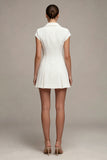 Vestido blanco de solapa muescada de un solo pecho y solapa A Line Short Blazer