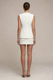 Vestido de negocios corto, blanco de dos piezas, cuello redondo, pecho simple