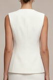 Vestido de negocios corto, blanco de dos piezas, cuello redondo, pecho simple