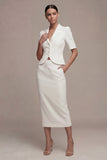 Vestido largo de negocios blanco de dos piezas, solapa muescada y solapa con pecho simple y bolsillos