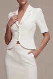 Vestido largo de negocios blanco de dos piezas, solapa muescada y solapa con pecho simple y bolsillos