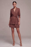 Vestido corto de negocios de dos piezas con solapa muescada y cinturón Desert Rose