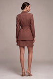 Vestido corto de negocios de dos piezas con solapa muescada y cinturón Desert Rose
