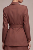 Vestido corto de negocios de dos piezas con solapa muescada y cinturón Desert Rose