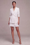 Vestido de negocios corto de dos piezas, de solapa blanca con solapa y cruzado, con cinturón