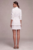Vestido de negocios corto de dos piezas, de solapa blanca con solapa y cruzado, con cinturón