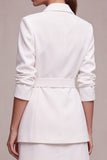 Vestido de negocios corto de dos piezas, de solapa blanca con solapa y cruzado, con cinturón