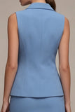 Vestido de negocios corto azul acero de dos piezas con solapa muescada y corte ajustado