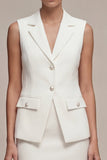 Vestido de negocios blanco corto, de dos piezas, solapa muesca, ajustado y pecho simple