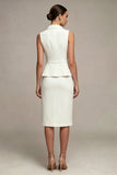 Vestido de negocios blanco midi de dos piezas con solapa muescada y una sola cruzada