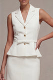 Vestido de negocios blanco midi de dos piezas con solapa muescada y una sola cruzada
