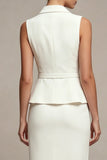Vestido de negocios blanco midi de dos piezas con solapa muescada y una sola cruzada