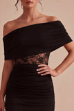 Mini vestido bodycon de encaje negro con hombros descubiertos