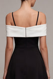 Vestido de cóctel en línea A con hombro frío en blanco y negro con lazo