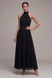 Vestido formal sin espalda negro A Line