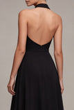 Vestido formal sin espalda negro A Line