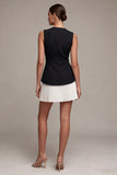 Vestido de cóctel de cuello redondo en blanco y negro con pliegues