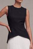 Vestido de cóctel de cuello redondo en blanco y negro con pliegues