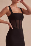Corsé de escote cuadrado Vestido negro ajustado