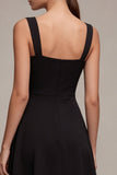 Vestido formal Midi de cuello cuadrado negro A Line con abertura