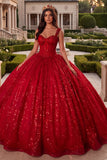 Vestido de corsé de gala de lentejuelas rojas de Quinceañera