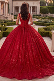 Vestido de corsé de gala de lentejuelas rojas de Quinceañera