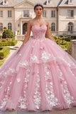 Vestido de baile Corsé sin tirantes Vestido floral rosa de quinceañera