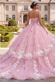 Vestido de baile Corsé sin tirantes Vestido floral rosa de quinceañera