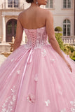 Vestido de baile Corsé sin tirantes Vestido floral rosa de quinceañera