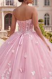Vestido de baile Corsé sin tirantes Vestido floral rosa de quinceañera