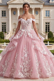 vestido de baile rosa con volantes con volantes con hombros descubiertos