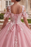 Vestido de baile rosa de hombros fríos con aplicada Quinceañera
