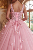 Vestido rosa de corte en V con vestido de gala con aplicaciones de quinceañera