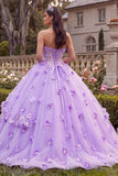 Vestido de gala corsé sin tirantes Lila Quinceañera con flores 3D