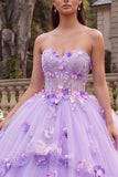 Vestido de gala corsé sin tirantes Lila Quinceañera con flores 3D