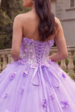 Vestido de gala corsé sin tirantes Lila Quinceañera con flores 3D