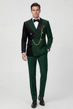 Traje de baile de fin de curso verde oscuro de dos piezas con solapa de pico y cruzado