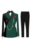 Traje de baile de fin de curso verde oscuro de dos piezas con solapa de pico y cruzado