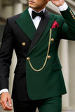 Traje de baile de fin de curso verde oscuro de dos piezas con solapa de pico y cruzado