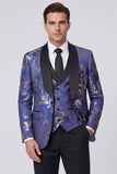 Trajes de boda de hombre de solapa azul con chalel azul de 3 piezas y un botón