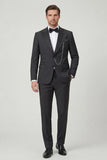 Trajes de boda negros de dos piezas con solapa de pico y pecho simple
