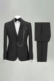 Trajes de boda negros de dos piezas con solapa de pico y pecho simple